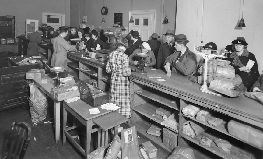 Postkontoret i Bergen, ca. 1934. Foto: Atelier KK.
